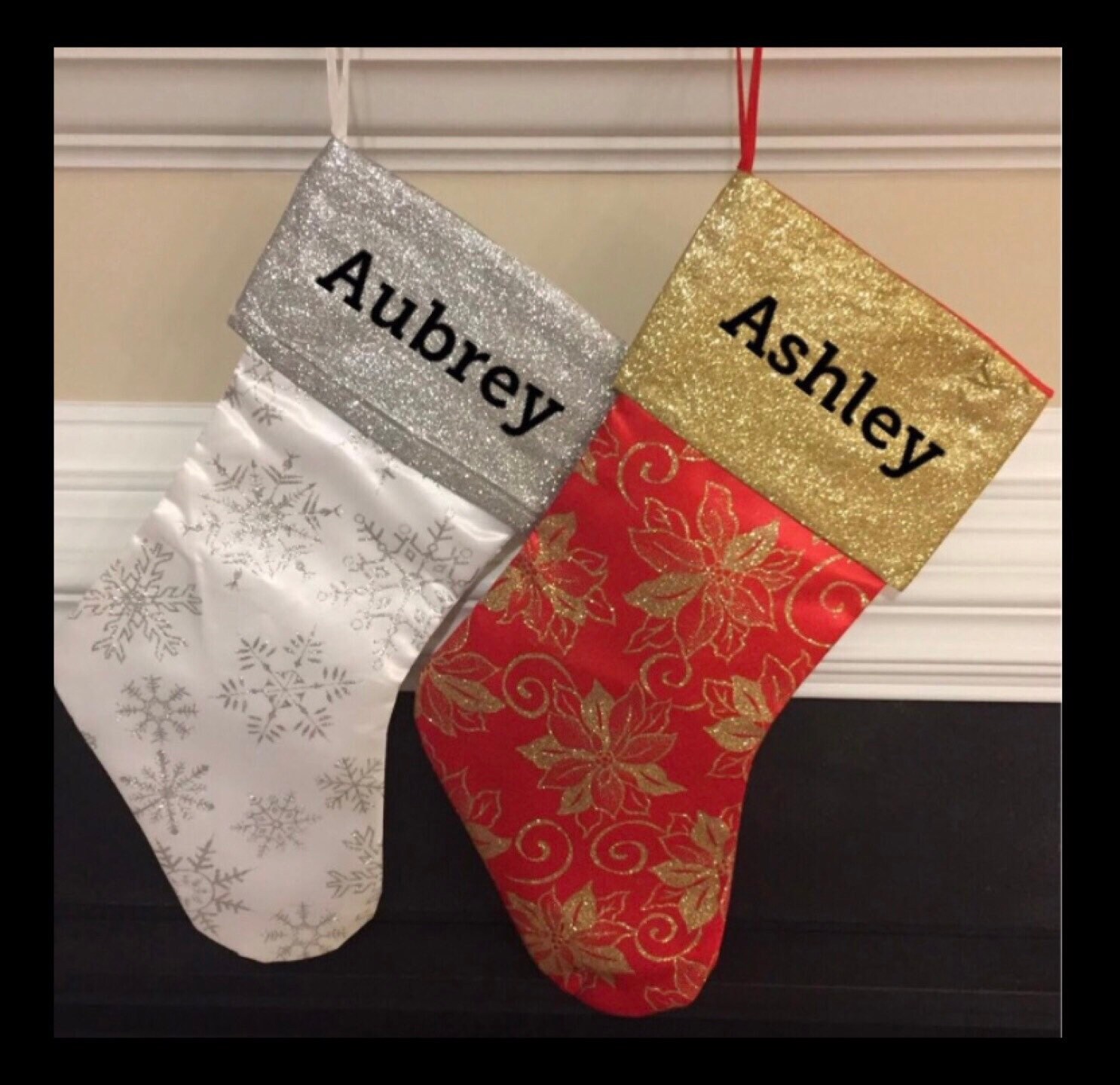 Personalized Christmas glitter stocking with name floral | Etsy