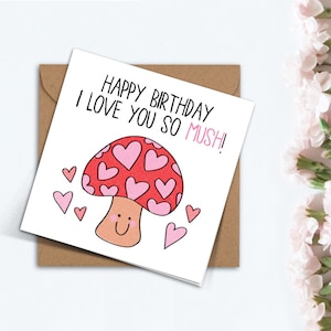 Schattig I Love You So Mush verjaardagskaart, handgemaakte roze rode paddenstoelkaart voor vriendin, vriend, beste vriend, moeder vader broer