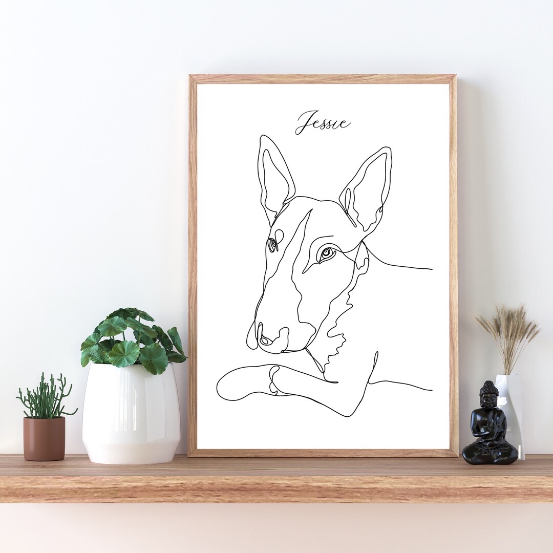 Custom Pet Portrait Line Drawing Print, One Line Wall Art, Cute Personalised Minimalist Dog Cat