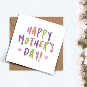 Eenvoudige moederdagkaart, schattige kleurrijke handgemaakte kaart voor mama, mam, mama, oma, schoonmoeder, stiefmoeder