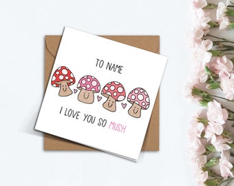 Personalised I Love You So Mush Valentine’s Day, Cute Punny Handmade Mushroom Love Gift for Girlfriend Boyfriend Husband Wife