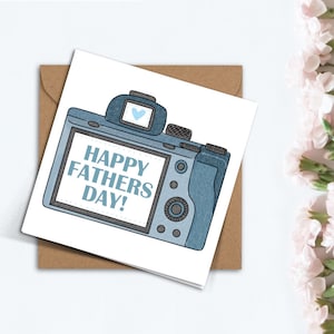 Tarjeta del Día del Padre con fotografía, un bonito regalo hecho a mano con cámara fotográfica para papá, suegro, abuelo y padrastro.