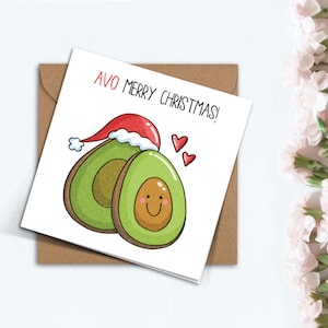 Punny Avo Frohe Weihnachtskarte, süßes Santa Avocado Weihnachtsgeschenk für Freund, Freundin, beste Freundin, Schwester