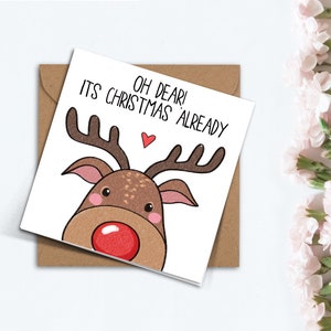 Punny Oh Deer es ist Weihnachten schon Rentier Weihnachtskarte, süßes lustiges Rudolph Weihnachtsgeschenk für Freund, Freundin, Mutter, Vater, Großeltern