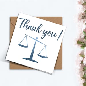 Jolie carte de remerciement pour avocat, notaire, avocat, parajuriste, carte de remerciement pour représentant légal, carte de droit fabriquée à la main.
