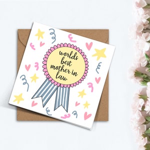 Tarjeta del día de la madre de la mejor suegra del mundo lindo, tarjeta simple hecha a mano para mamá, mamá, abuela, madrastra, nana