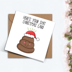 Grappig hier is je shit-kerstkaart, handgemaakte domme sarcastische kerstman stinkende poep-kerstkaart voor mama, papa, grootouders, beste vriend