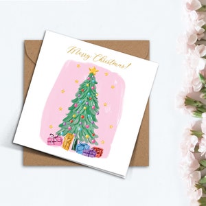 Carte de joyeux Noël, arbre de Noël de style peinture, carte d’amour d’envoi mignonne faite à la main pour maman, petite amie, petit ami, ami, famille, sœur