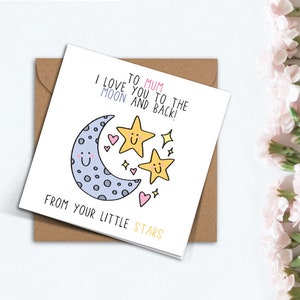 Personaliseerbare ik hou van je tot de maan en terug Moederdag kaart, kaart voor mama, handgemaakte eenvoudige kaart voor oma Nana schoonmoeder stiefmoeder