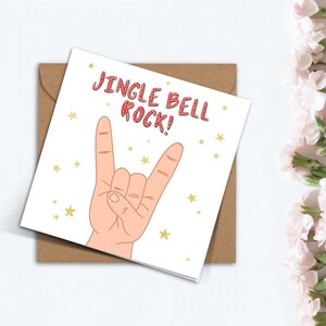 Carte de Noël drôle Jingle Bell Rock, joli cadeau de Noël Rock and Roll fait à la main pour papa, famille, amis, grand-père, petit ami