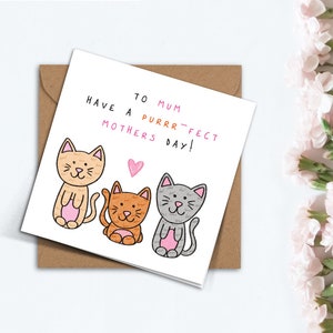 Linda tarjeta purrfect del día de la madre, tarjeta para mamá, gatos hechos a mano gatitos tarjeta simple para mamá abuela nana suegra madrastra