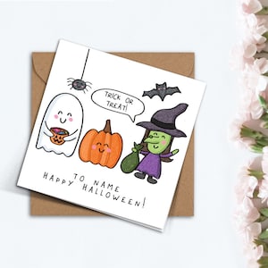 Personalised Trick or Treat Halloween Card, Handmade Ghost Pumpkin Witch Spooky Season Greeting Card for Friends, Family