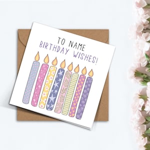 "Personalisierte niedliche Kerzen-Geburtstags-Wunsch-Karte, handgemachtes funky Muster-Geburtstags-kundenspezifisches Geschenk für den besten Freund, Freund, Freundin, Mama, Papa."