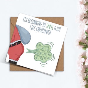 Lustige Farting Santa Weihnachtskarte, Es fängt an sehr nach Weihnachten zu riechen Handgemachte Karte für Papa, Mama, Freundin, Freund, Familie, Bruder