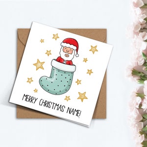 Personalisierte niedliche Weihnachtskarte, handgemachte einfache Weihnachtsmann-Strumpfkarte für Mutter, Freundin, Freund, Freund, Familie, Bruder, Schwester