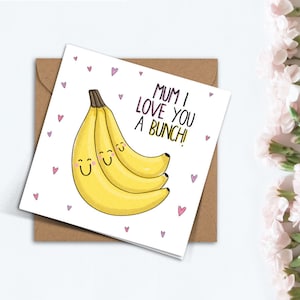 Cute Love You a Bunch Moederdagkaart, Handgemaakte Punny Banana Card, Kaart voor mama, mama, mama, oma, schoonmoeder, stiefmoeder
