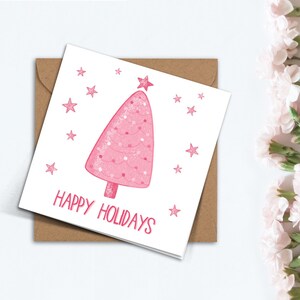 Niedliche rosa Weihnachtsbaum Karte, Karte für sie, handgemachte einfache Frohe Feiertage Karte für Mama, Freundin, Freund, Freund, Familie, Bruder.