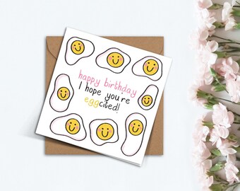 Cute Eggcited Birthday Card, Handmade Card for Girlfriend, Boyfriend, Best Friend, Simple Happy Birthday Card for Mum Dad Brother