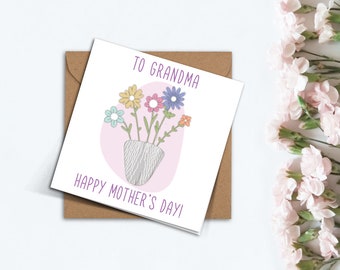 Cute Flowers Mother's Day Card, Card for Mum, Handmade Simple Card for Mom Grandma Nana Mother in Law Step Mum