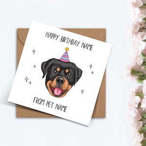 Tarjeta de cumpleaños personalizada de Rottweiler, tarjeta de cumpleaños de mascota personalizada y linda hecha a mano para mamá, hermana, novio, novia, tarjeta para amantes de los perros.