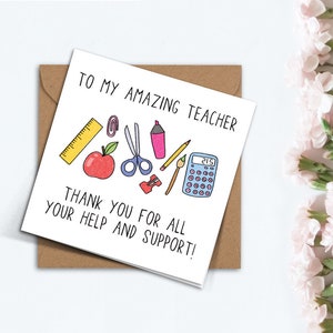 Jolie carte de remerciement pour enseignants, aide-enseignant, tuteur d'université, carte d'appréciation faite à la main pour mentor pour un stage dans l'éducation