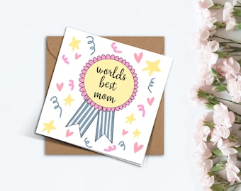 Cute Worlds Best Mom Mother's Day Card, Handmade Simple Card for Mom, Best Mom in the World