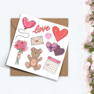 Niedliche Valentinstagskarte Handgemachte Liebesherzen Teddybär Blumen Karte für Freund Freundin Freund Frau Ehemann Valentinsgeschenk