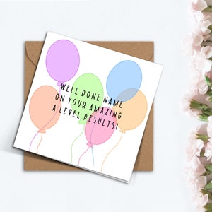 Gepersonaliseerde A Level Results Day Card, handgemaakte schattige felicitatiekaart voor zoon, dochter, zus, broer, neef, neef, kleinkind.