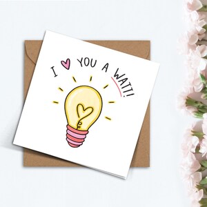 かわいい「I Love You a Watt」バレンタインデーカード 手作りのしゃれカード 科学好きの彼氏彼女友人妻夫へのバレンタインギフト