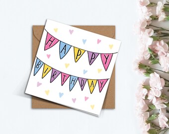 Cute Happy Birthday Banners Card, Card for Her, Card for Him, Handmade Cute Custom Birthday Card for Mum, Girlfriend, Boyfriend, Sister.