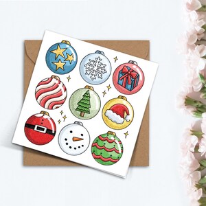Niedliche Christbaumkugeln Karte, Karte für sie, handgemachte einfache Weihnachtskarte für Mama, Freundin, Freund, Freund, Familie, Bruder.