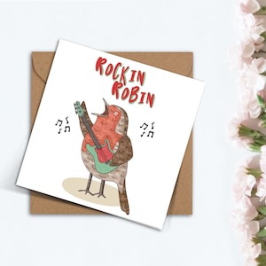 Cartão de Natal engraçado Rockin Robin, lindo cartão feito à mão para namorada, namorado, melhor amigo, presente de feliz Natal