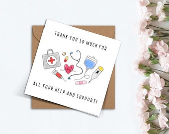 Cute Thank You Card For Nurses, Doctors, Hospital, Healthcare, Key Worker Appreciation Card, Hand Made Medical Card to say Thanks.