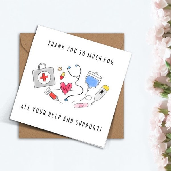 Cute Thank You Card For Nurses, Doctors, Hospital, Healthcare, Key Worker Appreciation Card, Hand Made Medical Card to say Thanks.