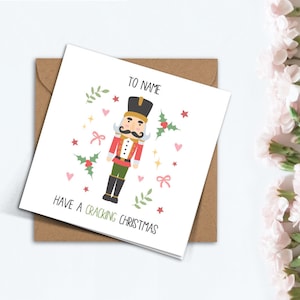 Personnalisé Ayez une carte de Noël craquante, un joli cadeau festif de casse-noisette fait à la main pour maman, papa, grands-parents, meilleur ami, voisin