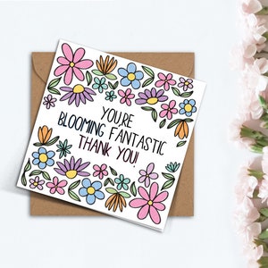 Cartão de agradecimento fantástico e florido, cartão de agradecimento floral fofo feito à mão para florista, médico, enfermeiro, professor, amigo, chefe