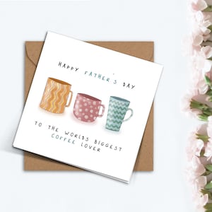 Carte de fête des pères heureuse, jolie carte simple pour papa amateur de café, cadeau fait main mignon des enfants, de la fille, fils, grand-père, beau-père