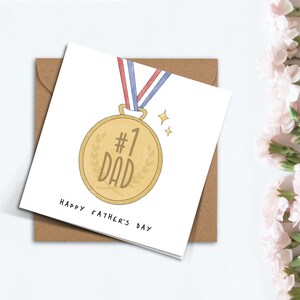 Nummer 1 vader Vaderdagkaart, schattige gouden medaille Award-kaart voor vader, leuk handgemaakt cadeau van kinderen, van dochter, zoon, opa, stiefvader