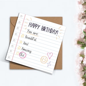 Lustige Geburtstagsnachricht Sie sind alt Karte, handgemachte süße Affirmationen Notiz Notizbuch Geburtstagskarte für Mama, Freundin, Freund, Schwester.