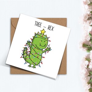 Niedliche lustige Tree-Rex Weihnachtskarte, handgemachtes Punny Weihnachtsbaum T-Rex Dinosaurier Weihnachtsgeschenk für Mama, Papa, Großeltern, beste Freundin