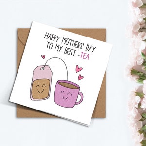 Schattig beste thee Moederdag kaart, handgemaakte thee liefhebber Punny Bestie kaart, kaart voor mama, mama, mama, oma, schoonmoeder, stiefmoeder