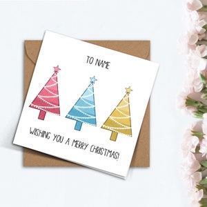 Personalisierte süße Weihnachtsbäume Karte, Karte für sie, handgemachte einfache Karte für Mama, Freundin, Freund, Familie, Bruder, Schwester