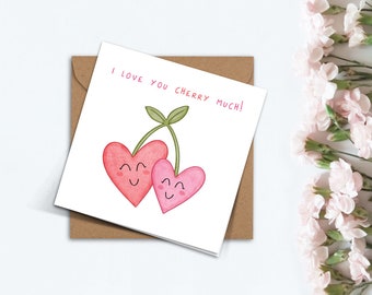 I Love You Cherry Much Valentines Day Card Handmade Cute Funny Love Hearts Card for Boyfriend Girlfriend Friend Wife Husband Valentine Gift