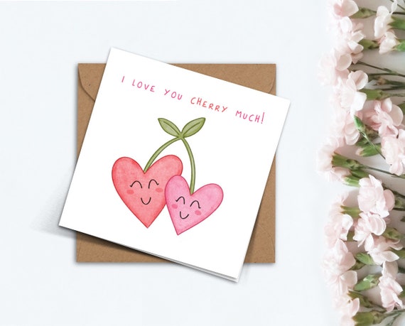 Je t'aime beaucoup cerise carte de Saint Valentin faite à la main mignon  drôle carte de coeurs d'amour pour petit ami petite amie ami femme mari  cadeau de Saint Valentin 