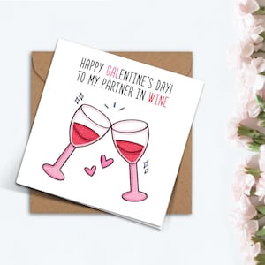 Niedliche Partner in Wein Galentines Day Valentinstag Karte Handgemachte Liebe Herzen Pink Rot Liebe Geschenk für Wein Liebhaber Bestie Bester Freund BFF