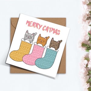Süße Merry Catmas Weihnachtskarte, lustige handgemachte Katzenkätzchen-Liebhaber-Karte für Mutter, Freundin, Freund, Familie, Bruder, Schwester