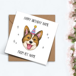 Carte d'anniversaire personnalisée Corgi, carte d'anniversaire personnalisée mignonne faite main pour animal de compagnie pour maman, soeur, petit ami, petite amie, carte d'amant de chien d'animal de compagnie.