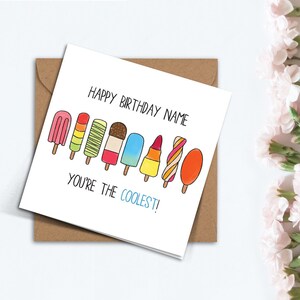 Personalised Name Birthday Card, Card for Her, Card for Him, Handmade Cute Ice Lollies Custom Card for Mum, Girlfriend, Boyfriend, Sister.
