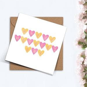 Jolie carte de fête des mères coeur rose et jaune, carte pour maman, carte simple faite main pour maman grand-mère grand-mère belle-mère belle-mère