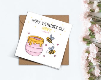 Bonita tarjeta de miel para el Día de San Valentín, regalo de miel de abeja Punny Pun hecho a mano para novio, novia, amiga, esposa, marido, regalo de San Valentín